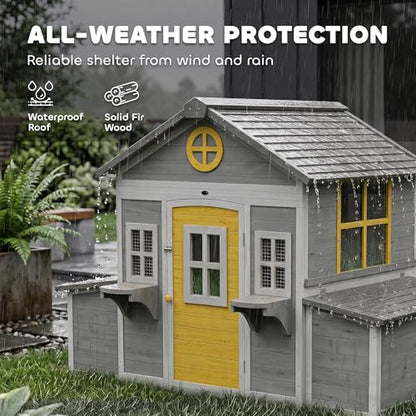 PawHut Wooden Chicken Coop, Hen House for 2-4 Hens, Outdoor Playhouse Poultry Cage with 2 Nesting Boxes, Waterproof Roof, Windows, Chicken Hutch for Farm Backyard, 72" x 50" x 54", Gray - color: Gray
