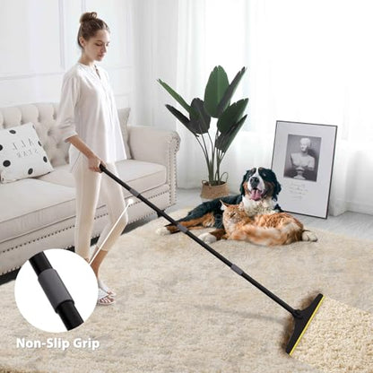 B-Land Carpet Rake for Pet Hair Removal, Reusable Pet Hair Remover with 60” Adjustable Long Handle, Carpet Scraper Dog Cat Hair Remover Tool for Rugs, Mats, Couch, Furniture-Black Pole - color: Black&grey
