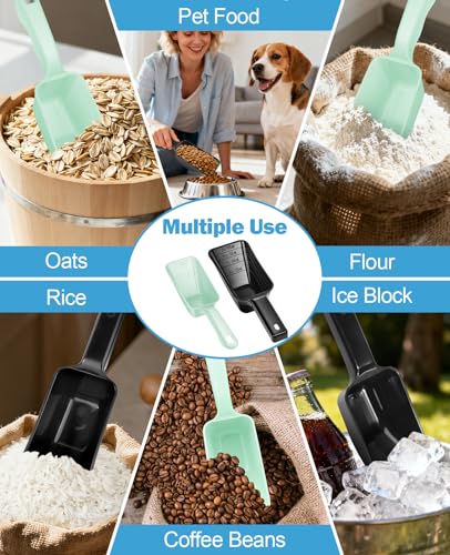 2-Pack Dog Food Scoop Set,1 Cup and 2 Cup Plastic Pet Food Measuring Scoops with Clear Measurement Lines,Multi-Purpose Pet Food Scooper for Dogs, Cats (Green and Black) - color: Green and Black