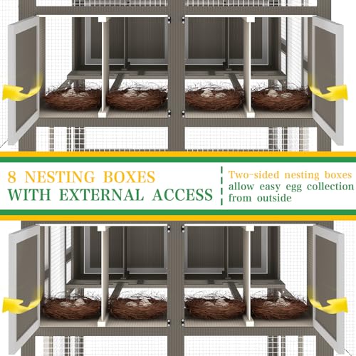 Large Wooden Chicken Coop, Walk-in Chicken Run with Waterproof Cover, Large Poultry Cage for Yard Farm Backyard Hen House, Duck Coop and Rabbit Run with Nesting Boxes, for 8–12 Chickens - size: 94.5"L x 70.0"W x 71.0"H