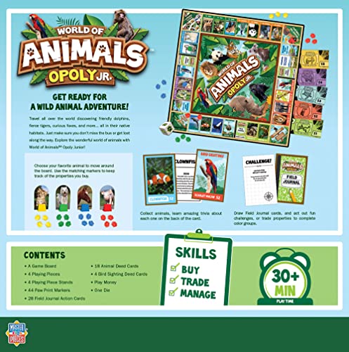 MasterPieces Kids & Family Board Games - World of Animals Opoly Jr. - Officially Licensed Board Games for Kids, & Family - style: World of Animals