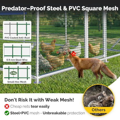 Sino Luban Metal Chicken Coop Run 17.8x8.9ft with Heavy Duty Hardware Cloth, Large Chicken Runs for Yard with Waterproof Cover, Outdoor Chicken Pen Enclosure, Walk-in Poultry Cage with Support Brace - size: 17.8x8.9 FT - Hardware Cloth