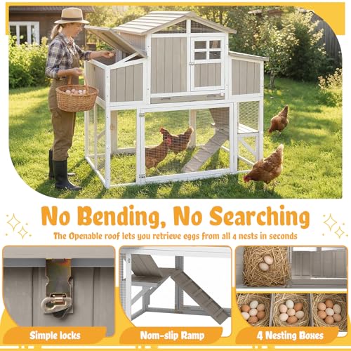 Super Large Chicken Coop with Run for 6-12 Hens, Outdoor Chicken Hen House with 4 Nesting Boxes, Pull-Out Tray, 5 Perches, 2-Story Wooden Poultry Cage with Dual-Side Egg Collection