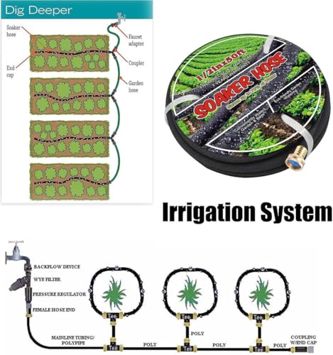 Soaker Hose 1/2" 50ft Rubber Garden Soaker Hoses, Water Seeper Round Drip Hose, Heavy Duty Drip Irrigation Hose For Vegetable, Lawn, Plants and Trees Watering - size: 1/2inch 50ft Brass