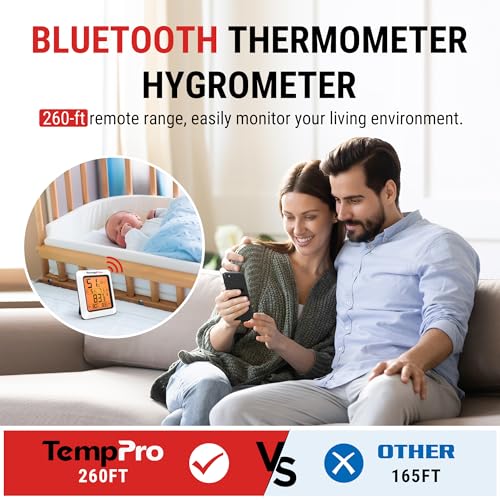 TempPro Hygrometer Thermometer for House, Bluetooth Room Indoor Greenhouse Thermometer Monitor Up to 260FT, Backlit Humidity Meter Temperature Sensor with 2-Year Data Export(Previously ThermoPro) - size: Bluetooth