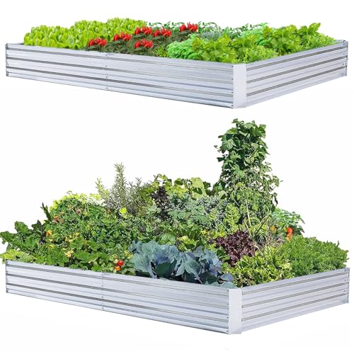 Galvanized Raised Garden Beds 2-Pack (8x4x1ft Each) – Flat Panel Design with 4 Support Bars, Heavy-Duty Metal Planter Box for Vegetables, Herbs, Flowers, Budget-Friendly Steel Garden Kit - size: 8x4x1ft (2 pack)