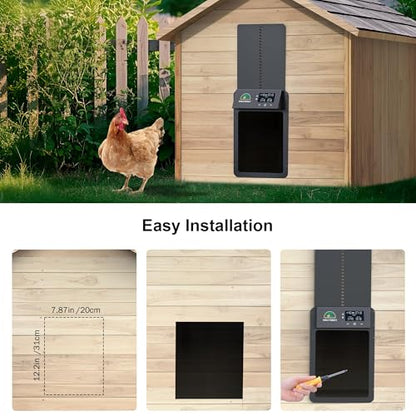Automatic Chicken Coop Door,Multi-Modes for Chicken Door,Auto Chicken Coop Door with Anti-Pinch Feature,Automatic Coop Door with LCD Display,Run Chicken Automatic Door with Timer & Light Sensor