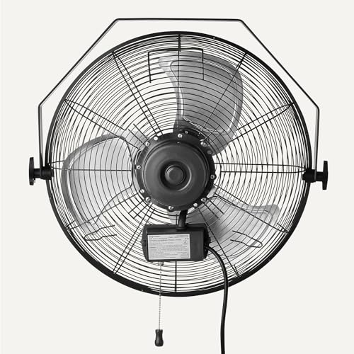 Amazon Basics 18" Outdoor Heavy-Duty Misting Fan, Wall-Mounted, Industrial, Waterproof (IP44), With Tilt Head, Metal Blades, Dual Ball Bearing Motor, 3 Speeds Up to 1550 RPM and 3781 CFM, Black - style: Outdoor Misting Fan