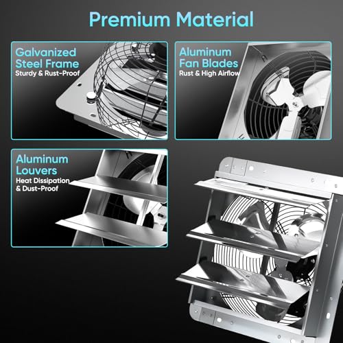 KEN BROWN 12 Inch Shutter Exhaust Fan, Aluminum Wall Mounted Attic Fan, 1450 CFM, Automatic Shutter for Attic Garage Greenhouse Shed Ventilation - size: 12" Fan without Power Cord