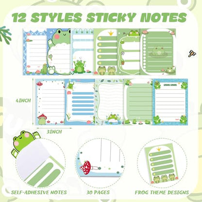 Dispowreath 24 Pcs Frog Sticky Notes with Pens Christmas Themed Gifts Notepad Cute Memo Notes Pads Self Adhesive Black Ink Ballpoint Pen for Frog Lover Gifts Office School Students Teacher Supplies - style: Frog