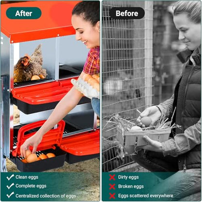 Chicken Nesting Boxes,10 Compartment Nesting Boxes for Laying Eggs with Legs,Wall Mount Poultry Roll Away Chicken Laying Boxes,Easy Egg Collection,Cleanable Pull Out Hen Roosting Boxes - color: Red