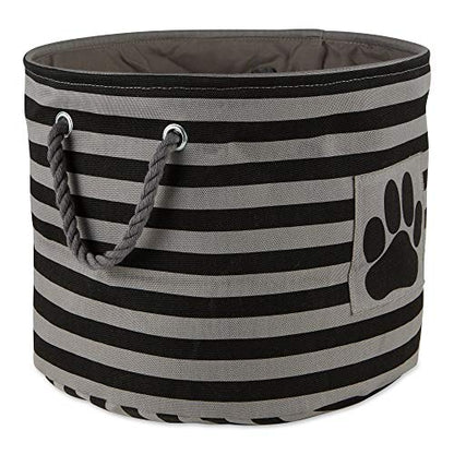 Bone Dry Pet Storage Collection Striped Paw Patch Bin, Black, Small Round - color: Black, size: Small Round