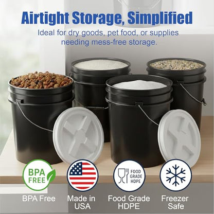 ePackageSupply 5 Gallon Bucket - Food Grade Bucket with Airtight Gamma Seal Screw-On Lid, BPA-Free, Heavy-Duty 90 Mil HDPE Plastic, Bulk Storage, Durable Container, Made in USA, Black/White, 3 Packs - color: Black/White, size: 3 Packs