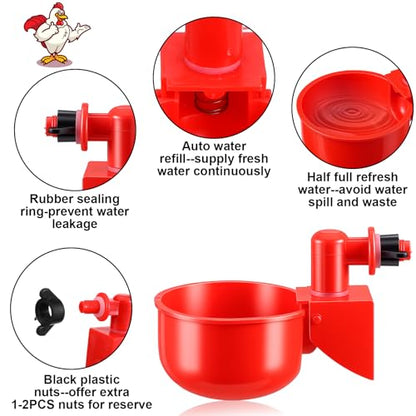 Automatic Chicken Waterer Cups, 24-Pack Poultry Drinker with Hole Saw, Gravity Fed Leak-Proof Water Feeder for Chickens, Ducks, Turkeys, Rabbits, Geese