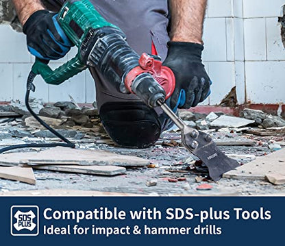 SDS Plus Floor Scraper with Replacement Blade, Firecore 4 Inch x 10 Inch Rustproof Tile Removal Tool Thin Set Remover Chisel Bits for Rotary Hammer Drill, Flooring Adhesives Remover FS23410B - style: Scraper Kit
