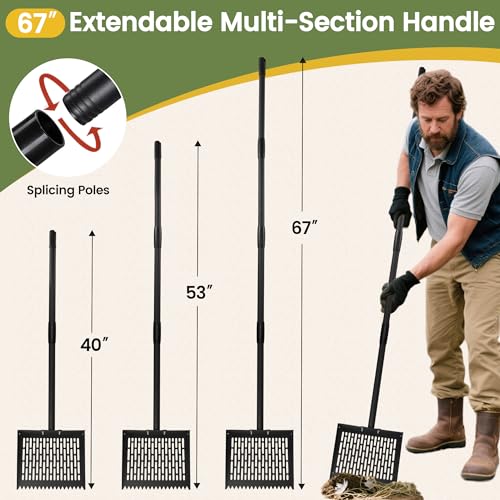 Alloy Steel Chicken Poop Scooper for Sand - 10” Large Chicken Coop Scoop - Simplified Cleaning 40-67” Poop Scoop with Adjustable Handle - size: 9.8" Wide
