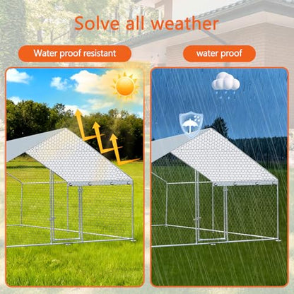 Outdoor Metal Chicken Coop Large Walk-in Poultry Cage Spire-Shaped Chicken Run with Waterproof and Anti-Ultraviolet Cover for Outside,Backyard and Farm,9.8' L*9.8' W*6.4' H - size: 117.6"L x 117.6"W x 76.8"H