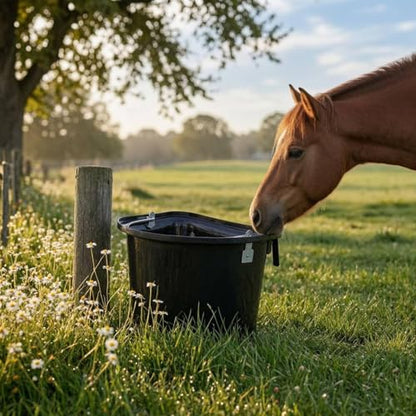 D-Shaped Feed Bucket with Metal Hooks Stall Feed Bucket Black Feeding Container