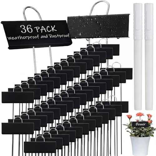 Maitys 38 Pcs Metal Plant Labels Garden Markers Outdoor Weatherproof 10.6 Inch Stainless Steel Nursery Tags Reusable Bulk with Pens for Flower Fruit Vegetable Seedling (Black Label with White Ink) - color: Black Label With White Ink