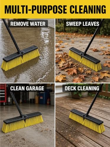 Push Broom for Outdoor - 18" Heavy Duty Broom with 63" Long Handle Outdoor Broom for Deck,Driveway,Garage,Yard,Deck,Patio,Warehouse,Concrete