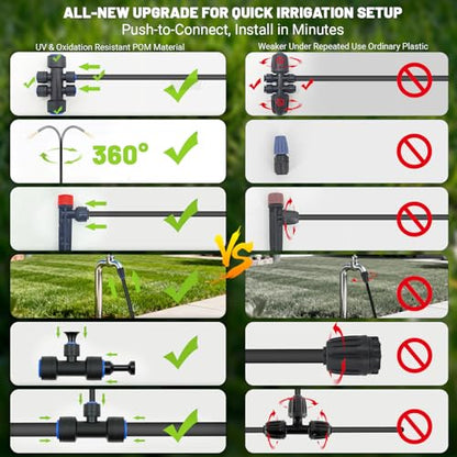 230FT Drip Irrigation Kit with Quick Connect PE Tubing, Automatic Garden Watering Sprinkler System, 2026 Upgraded Water-Saving Design with 3 Adjustable Misting Emitters, Greenhouse & Raised Bed - size: 230FT