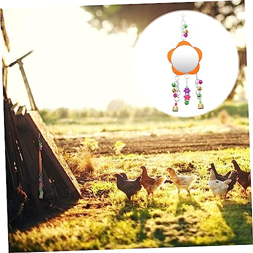 1pc Chicken Mirror Toy for Birds Cage Accessory with Hanging for Farm Garden Pet Cage Fun and Engaging Bird Mirror Toy with Bells