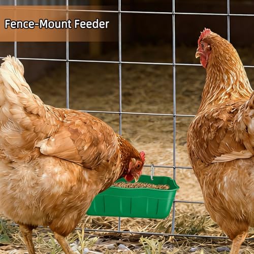 Hanging Chicken Feeders,Duck Feeder Waterer,Small Feed Trough 1.3 Quart 2 Pack,Hanging Fence Feed Trough for Poultry,Green - color: Green, size: 1.3 Quart (2 Pack)
