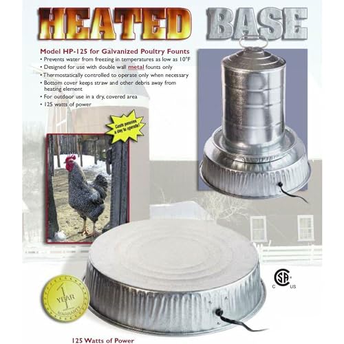 Farm Innovators Heated Base for Double Wall Metal Founts Poultry Waterer, 125W Outdoor Water Bowl Heater for Chickens, Turkeys, Ducks, and Geese
