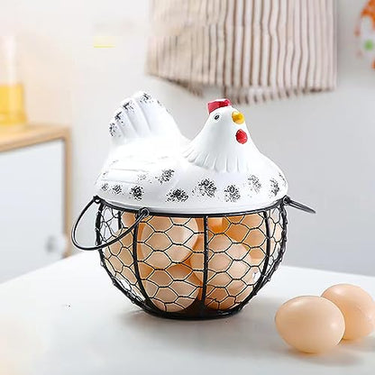 Creative Chicken Egg Baskets for Eggs, Iron Art Egg Collection Basket, Ceramic Egg Holders Multi-purpose Fruit and Potato Storage Basket, Kitchen Decoration