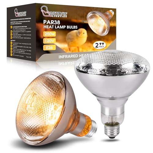 250 Watt Heat Lamp Bulbs for Chickens, PAR38 Clear Glass Brooder Heat Lamp, Infrared Reflector Heat Bulbs for Pets, Bathroom, Food, Light Therapy 2 Pack