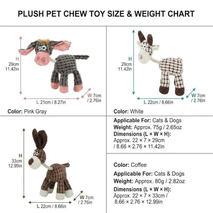 Pet Squeaky Chew Toy Interactive Durable Plush Dog Toy for Small Medium Large Breeds, Teeth Cleaning & Boredom Relief(Gray & Pink Donkey)