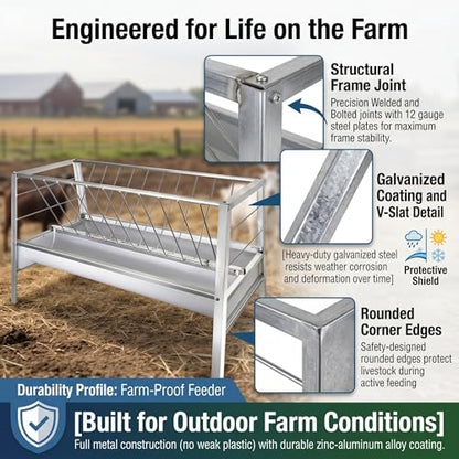 77 Gallon Capacity Livestock Feeder, 2-in-1 Large Capacity Feed & Water Trough, Goat Hay Feeder, Freestanding Outdoor Farm Livestock Feeder, Smooth Edges Design for Goats, Horses, Ranch & Barn Use