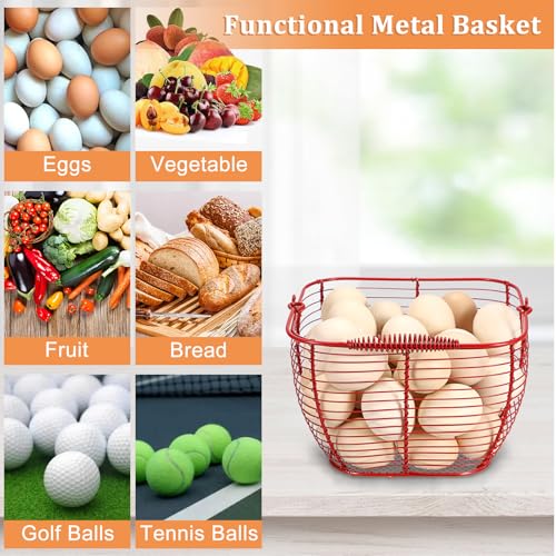 2 PCS 7" Red Square Wire Egg Baskets for Fresh Egg With Handle, Small Metal Collecting Basket for Gathering Fresh Eggs, Chicken and Duck Eggs Hunting Basket Egg Holder Countertop - color: Red