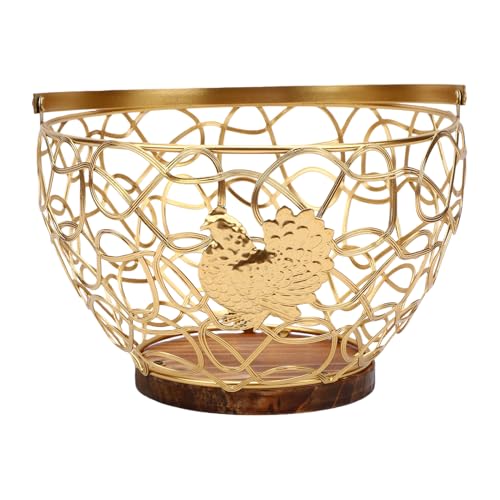 Fockety Egg Basket, 8.1x5.5x4.7in Multifunctional Vintage Egg Collecting Baskets with Handle, 14.3oz Metal Wire Round Holder Countertop Storage Container for Vegetables Fruits (Gold) - color: Gold