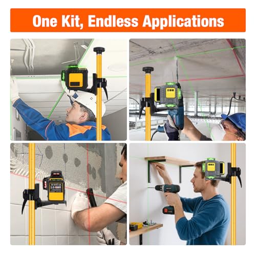 12Ft Telescoping Laser Level Pole with Tripod - Adjustable Laser Stand with Dual Thread Adapter (1/4"-20 & 5/8"-11) for Rotary and Line Lasers, Includes Carrying Case & Bubble Level(Yellow) - color: Yellow