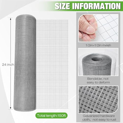 Tatuo Hardware Cloth 1/2 Inch 24in x 150ft Hot Dip Galvanized After Welded Cage Mesh Rolls 21 Gauge Metal Chicken Wire Roll Wire Fencing Poultry Netting for Raised Garden Rodent Animals - color: Silver, size: 24in X 150ft