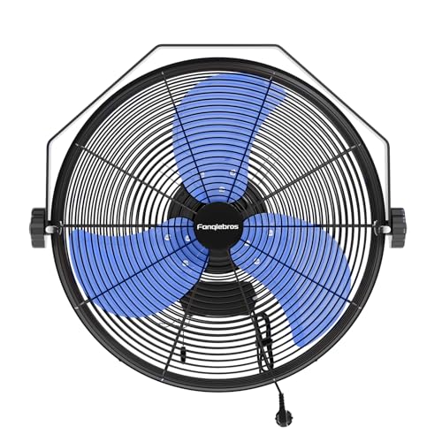18 Inch High Velocity Wall Mounted Fan, 4580 CFM 3-Speed Metal Wall Fan with Sealed Motor, 180° Tilting Heavy Duty Industrial Fan for Patio, Garage, Barn & Gazebo, UL Listed - color: Blue, size: 18 inches