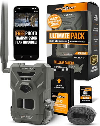 SPYPOINT Flex-M and SD Card Pack with LIT22 - Cellular Trail Cameras | Best Value in Hunting Accessories |No WiFi Needed & GPS-Enabled |Hunting Night Vision | IP65 Waterproof - color: Ultimate Pack- SD + LIT22, size: Pack of 1