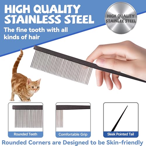 Grooming Pet Comb Rat Tail Dematting Cat and Dog Comb，Rounded Ends Design for Safe Tangle Removal, Hairstyling, Massage，Loose Hair Removal，Prevent Irritation，Fluffing Paws,Face,Tail,Remove Tear Stain - color: Black