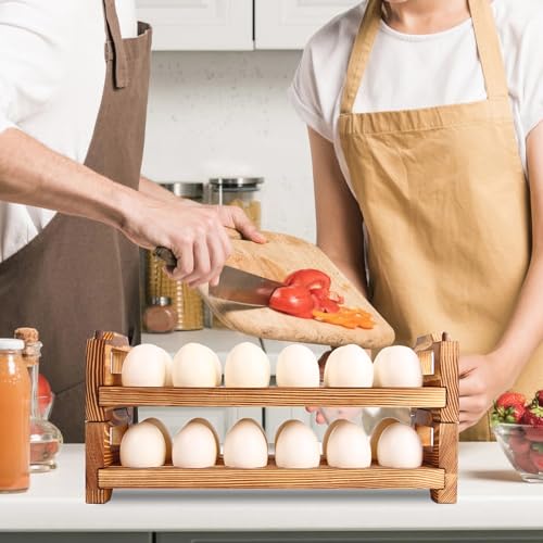 CVHOMEDECO. Wooden Egg Holder Fresh Egg Holders Countertop Firewood Egg Collecting Rack for Gathering Fresh eggs, Stackable with 24 eggs, Home Kitchen Organizer, Set of 2 PCS