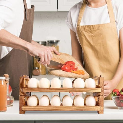 CVHOMEDECO. Wooden Egg Holder Fresh Egg Holders Countertop Firewood Egg Collecting Rack for Gathering Fresh eggs, Stackable with 24 eggs, Home Kitchen Organizer, Set of 2 PCS