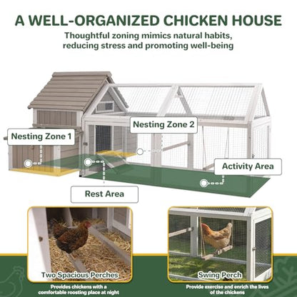 83'' Large Chicken Coop Outdoor with Run, Wooden Chicken Coops with Two Nesting Boxes, Pull-Out Trays, 4 Perches for Backyard, Poultry Cage House with Ramp for Hen, Bunny, Duck, Grey - size: 82.9"L x 57.9"W x 39.4"H