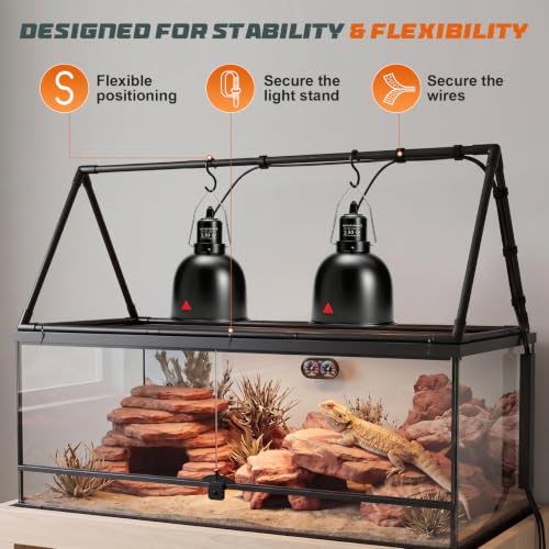 MECESOR Adjustable Reptile Lamp Stand - Triangular Reptile Light Stand with 3 Lengths for Terrariums,Heat Lamp Stand for Reptiles Tank,Stable & Space-Saving 18.5-47.2 in