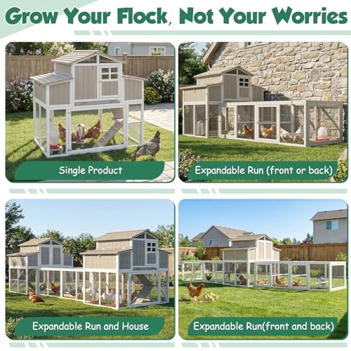 Large Chicken Coop with 4 Nesting Boxes for 4-6 Hens, Wooden Outdoor Hen House with Dual-Side Egg Collection, Pull-Out Tray, 3 Perches, Backyard Expandable Chicken Run - size: 52.4"L x 35.0"W x 53.0"H