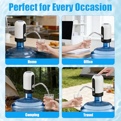 CHIVENIDO 5 Gallon Water Dispenser - Water Bottle Pump with Reusable Cap for Screw Top or Crown Tops, USB Charging Water Jug Dispenser for Universal 2-5 Gallon Bottle (White) - color: White