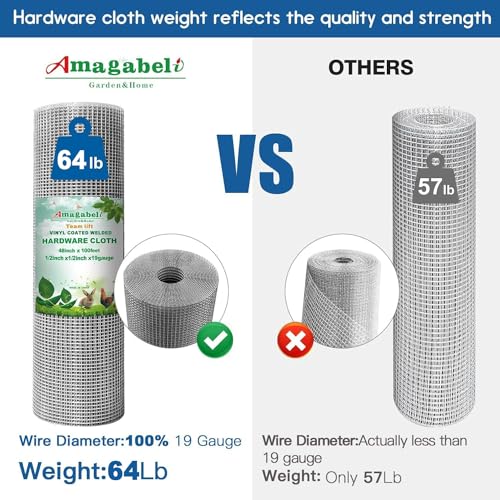 AMAGABELI GARDEN & HOME Hardware Cloth 1/2 Inch 48 x 100 ft 19 Gauge Chicken Wire Fence Weld Wire Fence Mesh Roll Garden Fencing Border Plant Support Poultry Netting Snake Fence Gopher Wire - size: 1/2" 48"x100' Vinyl Coated
