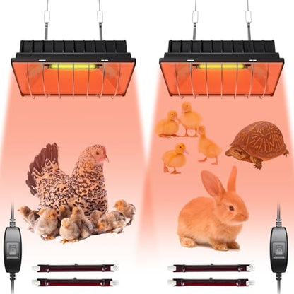 Heat Lamp for Chickens, Coop Heater for Chicks with 2pcs Heating Bulbs (250W&175W), Adjustable Temp.& Hanging Heights, Brooder Heater for Indoor Outdoor Use in Livestock Supplies (2, Black) - size: 2PCs
