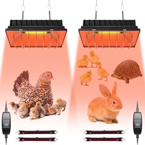 Heat Lamp for Chickens, Coop Heater for Chicks with 2pcs Heating Bulbs (250W&175W), Adjustable Temp.& Hanging Heights, Brooder Heater for Indoor Outdoor Use in Livestock Supplies (2, Black) - size: 2PCs