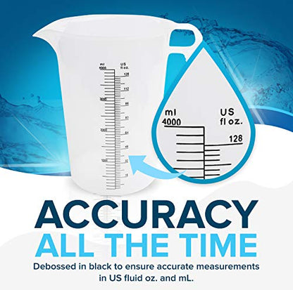 ACCUPOUR 32oz (1 quart) Measuring Pitcher, Plastic, Multipurpose - Great for Chemicals, Oil, Pool and Lawn - Ounce (oz) and Milliliter (mL) Increments (1000 mL) - size: 32oz