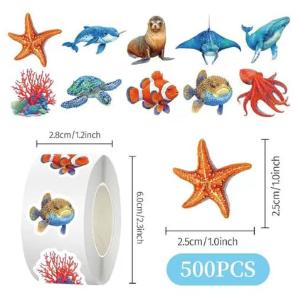 1000 Pcs Ocean Animal Stickers Bulk 2 Roll 1 Inch,Under The Sea Stickers for Classroom Boys Girls.Turtle Whale Shark Starfish Fish Sticker Pack Book Water Bottles Laptop - color: Ocean Stickers